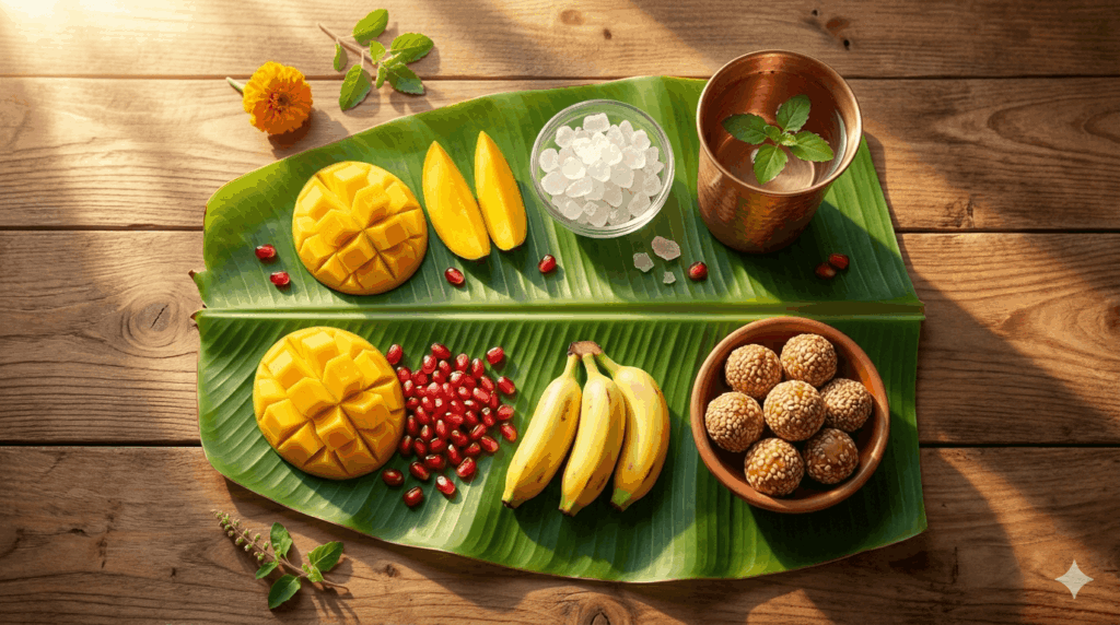 Mohini Ekadashi parana ka satvik aahar — fruits aur tulsi jal for vrat todna